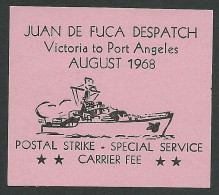 C05-06 CANADA Juan De Fuca Local Post Aug1968 Label MNH B Black On Pink - Local, Strike, Seals & Cinderellas