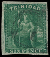 O        16 (28) 1859 6d Deep Green Britannia^, Unwmkd, Imperf, Large Margins, Lightly Canceled, VF-S Scott Retail... - Trinidad En Tobago (...-1961)