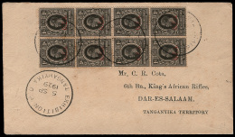 [x]/[+]  8 (72) 1929 Sept 5 Domestic Cover To A Military Unit^, Franked By Block Of Eight 1¢ Black  K George V... - Tanganyika (...-1932)