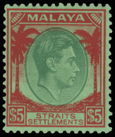 **       238-52 (278-98) 1937-41 1¢-$5 K George VI^, Wmkd MSCA, Perf 14, Cplt (18), OG, NH, F-VF …Net... - Straits Settlements