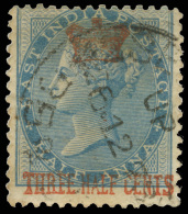 O        1 (1) 1867 1½¢ On ½a Blue Q Victoria Stamp Of India^ Surcharged SG Type 1, Wmkd... - Straits Settlements