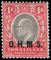 *        O12a (O11a) 1904 1a Carmine And Black K Edward VII^ Overprinted "O.H.M S.", Wmkd CA, ERROR - No Stop After... - Somaliland (Protectoraat ...-1959)