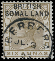 O        13e (7 Var) 1903 6a Olive-bistre Q Victoria Of India^ Overprinted "BRITISH SOMALILAND" At Top, VARIETY -... - Somaliland (Protectoraat ...-1959)