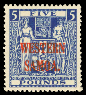 *        202 Var (214w) 1946 £5 Indigo-blue New Zealand Coat Of Arms Postal Fiscal^ Overprinted "WESTERN... - Samoa