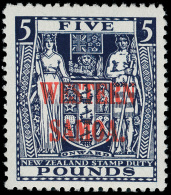 *        202 (214) 1946 £5 Indigo-blue New Zealand Coat Of Arms Postal Fiscal^ Overprinted "WESTERN SAMOA."... - Samoa
