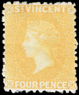 *        7 (12) 1869 4d Yellow Q Victoria^, Unwmkd, Perf 11 To 12½, Exceptionally Well Centered, OG,LH,... - St.Vincent (...-1979)