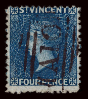 O        6 (6) 1866 4d Deep Blue Q Victoria^, Unwmkd, Perf 11 To 12½, Numeral "A10" Grid Cancel, F-VF Scott... - St.Vincent (...-1979)
