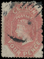 O        19 (21) 1861 4d Dull Rose Q Victoria^, Wmkd Star, Clean Cut And Intermediate Perf 14 To 15½, Used,... - Ceylon (...-1947)