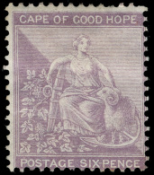 *        18a (25a) 1864-77 6d Deep Lilac Hope^, Frame Line Around Stamp, Wmkd CC, Perf 14, OG,HR, F-VF Scott Retail... - Kaap De Goede Hoop (1853-1904)