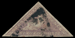 O        5a (7b) 1858 6d Deep Rose-lilac Cape Triangle^, White Paper, Imperf, Full Margins, Used, VF Scott Retail... - Kaap De Goede Hoop (1853-1904)