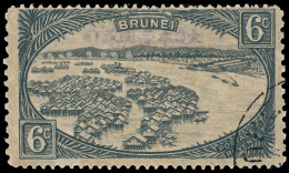 O        N7 (J7) 1944 6¢ Greenish-grey Native Houses, Water Village With Japanese Occupation Overprint^ SG... - Brunei (...-1984)