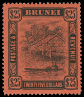 *        39 (48) 1910 $25 Black On Red Brunei River Scene^, Wmkd MCA, Perf 14, Scarce, The Key High Value, OG, LH,... - Brunei (...-1984)