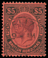 O        104 (125) 1924 $5 Purple And Black On Red K George V^, Wmkd MCA, Perf 14, Light "Belize" Cds, VF, With... - Honduras