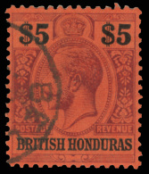 O        84 (110) 1913 $5 Purple And Black On Red K George V^, Wmkd MCA, Perf 14, Scarce And Undercatalogued, Light... - Honduras