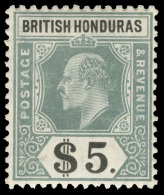 *        71 (93) 1907 $5 Grey-green And Black K Edward VII^ On Chalk-surfaced Paper, Wmkd MCA, Perf 14, OG, LH, VF... - Honduras