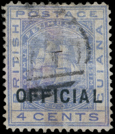 O        85a (147) 1878 (1¢) On 4¢ Blue Ship Official Surcharged With One Horizontal Bar And One Vertical... - Brits-Guiana (...-1966)