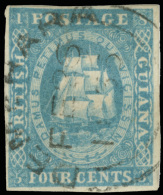 O        10 (19) 1854 4¢ Blue Seal Of The Colony^, White Line Above Value, Imperf, Four Margins, Rich Fresh... - Brits-Guiana (...-1966)