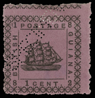 *        103 Var (164b) 1882 1¢ Black On Magenta Three Masted Sailing Ship^ SG Type 27, Perforated "SPECIMEN",... - Brits-Guiana (...-1966)