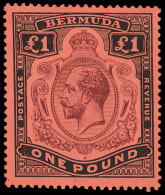 **       54 (55) 1918 £1 Purple And Black On Red K George V^, Wmkd MCA, Perf 14, Vivid Rich Fresh Color,... - Bermuda