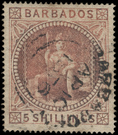 O        43 (64) 1873 5' Dull Rose Britannia^, Wmkd Small Star (sideways), Perf 15½x15, An Exceptional,... - Barbados (...-1966)