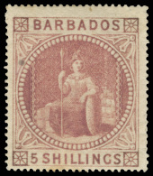 *        43 (64) 1873 5' Dull Rose Britannia^, Wmkd Small Star (sideways), Perf 15½x15, Minor Flaws, Part... - Barbados (...-1966)