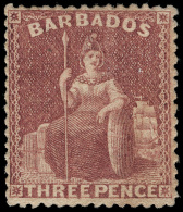 *        38 (63) 1873 3d Brown-purple Britannia^, Wmkd Small Star (sideways), Perf 14, Extremely Well Centered... - Barbados (...-1966)