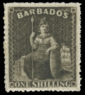 *        21 (35) 1866 1' Black Britannia^, Unwmkd, Rough Perf 14-16, Phenomenal Color, Massive Perfectly Centered... - Barbados (...-1966)