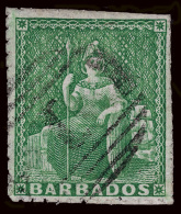 O        12 (16) 1860 (½d) Yellow-green Britannia^, Unwmkd, Pin-perf 12½, Showing On Three Sides, A... - Barbados (...-1966)