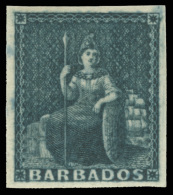 *        3c (5b) 1852-55 (no Value) Deep Slate Britannia^ On Paper Blued, Prepared For Use But Not Issued, Unwmkd,... - Barbados (...-1966)