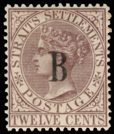 *        19 (22) 1883 12¢ Brown-purple Q Victoria^ Of Straits Settlements, With "B" Overprint SG Type 1, Wmkd... - Thailand