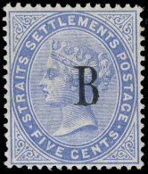 *        15 (18) 1884 5¢ Blue Q Victoria^ Of Straits Settlements, With "B" Overprint SG Type 1, Wmkd CA, Perf... - Thailand