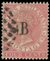 O        13 Var (16a) 1883 4¢ Rose Q Victoria^ Of Straits Settlements With VARIETY -  "B" Overprint SG Type 2,... - Thailand