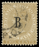 O        11 (14) 1882 2¢ Brown Q Victoria^ Of Straits Settlements, With "B" Overprint SG Type 1, Wmkd CA,... - Thailand