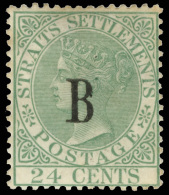 *        8 (9) 1882 24¢ Green Q Victoria^ Of Straits Settlements, With "B" Overprint SG Type 1, Wmkd CC, OG,... - Thailand