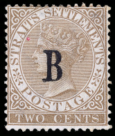 *        1 Var Footnoted (2 Var) 1882 2c Brown Q Victoria Of Straits Settlements^, Wmkd CC, Overprinted "B", ERROR... - Thailand