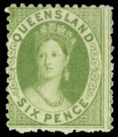 *        48a (107) 1876-78 6d Apple-green Q Victoria^, Wmkd Crown And Q (SG Type W 5), Perf 12, OG, HR, F-VF Scott... - Gebruikt