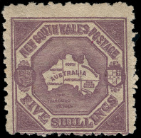 *        85a (261) 1889 5' Deep Purple Map Of Australia^, Wmkd 5', Perf 10, OG,LH, F-VF Scott Retail $450…SG... - Gebruikt