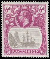 *        17 Var (16c) 1924 6d Grey-black And Bright Purple K George V^ Badge Of St. Helena, VARIETY - "cleft Rock"... - Ascension