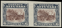 P        32 Var (28 Var) 1920 6d Red-brown And Slate Huts At Arorangi^, Unwmkd, Imperf Pair, Full Margins, OG,VLH,... - Aitutaki