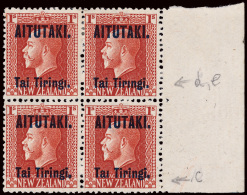 */[+]    18c, 18d, 18e, 18a (14ab, 14ac, 14ad, 14a) 1917 1' Orange K George V Of New Zealand^ Overprinted, Right... - Aitutaki