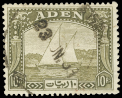 O        12 (12) 1937 10R Olive-green Dhow^, Wmkd MSCA Sideways, Perf 13x12, Well Centered, Light Cds, VF Scott... - Aden (1854-1963)