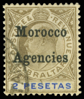 O        26 (23) 1905 2pe Black And Blue K Edward VII^ Of Gibraltar Overprinted "Morocco Agencies" (SG Type 2),... - Marokko (kantoren)