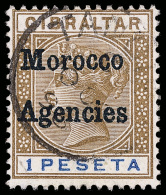 O        11 (7c) 1898 1pe Bistre And Ultramarine Q Victoria^ With Dark Blue "Morocco Agencies" Overprint, A Most... - Marokko (kantoren)