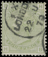 O        70 (153) 1877 4d Sage-green Q Victoria^, Plate 16, Wmkd Large Garter, Light "London" Cds, F-VF Scott... - Sonstige & Ohne Zuordnung