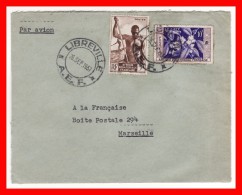 LIBREVILLE GABON AFRIQUE ANCIENNE COLONIE FRANÇAISE LETTRE PAR AVION POUR LA FRANCE TIMBRE PIROGUIER DU NIGER & LE CAFE - Cartas & Documentos