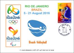 ALGERIE ALGERIA 2016 - FDC Olympic Games Rio 2016 Beach Volleyball Olympische Spiele Olímpicos Olympics Weightlifting - Sommer 2016: Rio De Janeiro