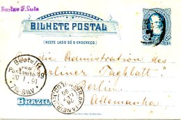 BRESIL. Entier Postal Ayant Circulé En 1890-1 à Destination De L'Allemagne. - Postal Stationery