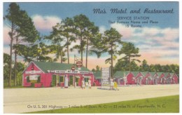 Dunn North Carolina, Ma's Motel And Restuarant, Gas Station,, C1930s/40s Vintage Linen Postcard - American Roadside