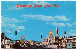 Elko Nevada, Street Scene, Motels, Business Signs, Auto, C1970s Vintage Postcard - Other & Unclassified