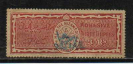 HYDERABAD State  3 Rupees  Special Adhesive  Type 60  # 91427 Inde Indien  India Fiscaux Fiscal Revenue - Hyderabad